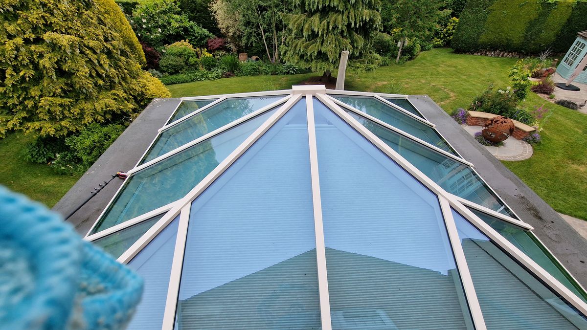 Conservatory roof glass cleaned from the ground