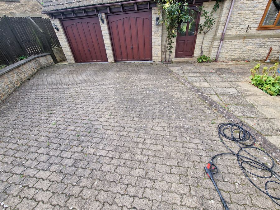 Block paving driveway after cleaning and re-sanding