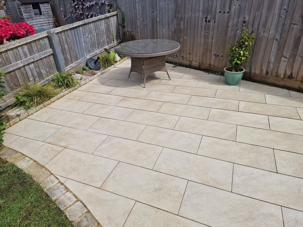 Sandstone patio after hot pressure washing